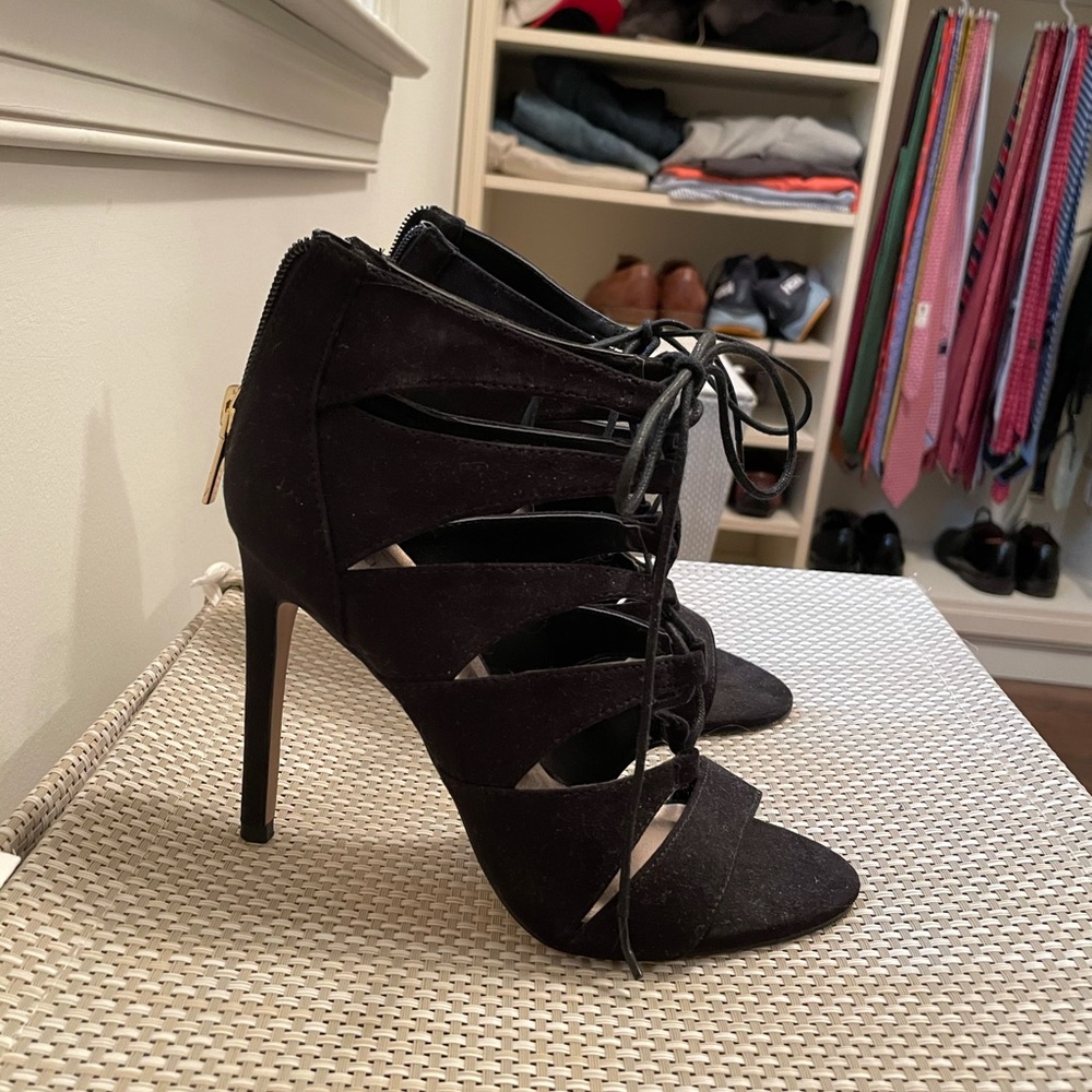 Black lace up heels - size 6.5